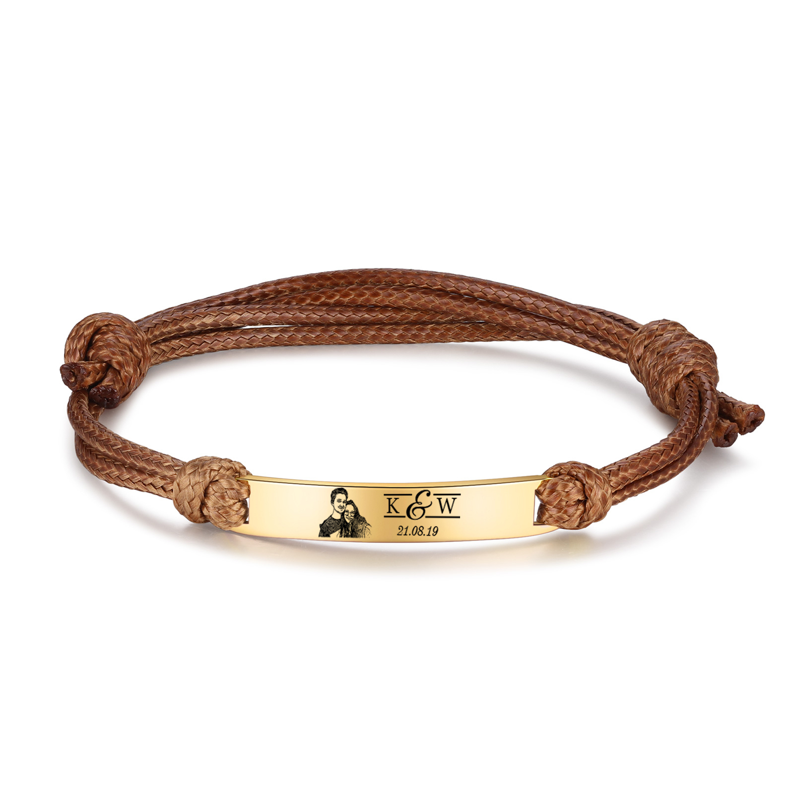Bracelet Initiale 2 Lettres Personnalisées avec Photo et Date pour Couple｜Jessemade