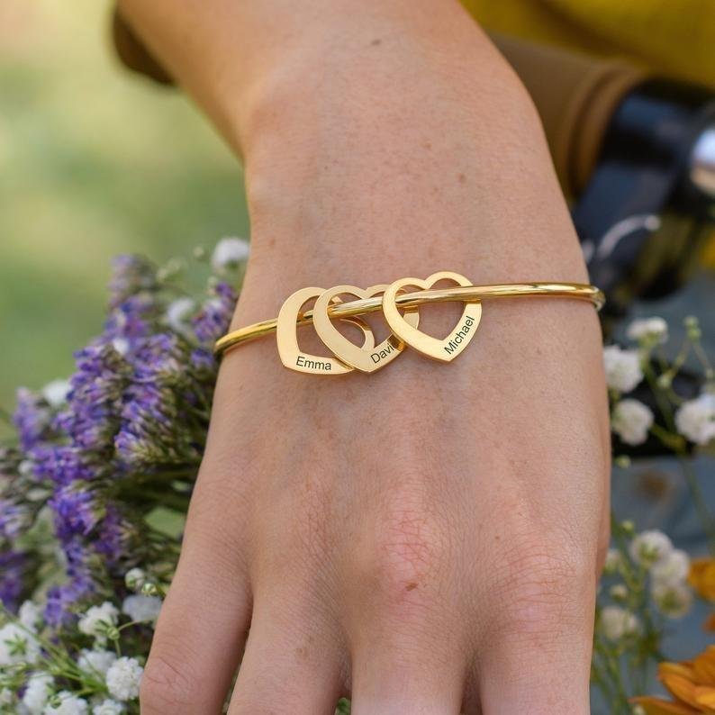 Bracelet Personnalisé 5 Prénoms Avec Pendentifs Coeur Bracelet Coeur|Jessemade
