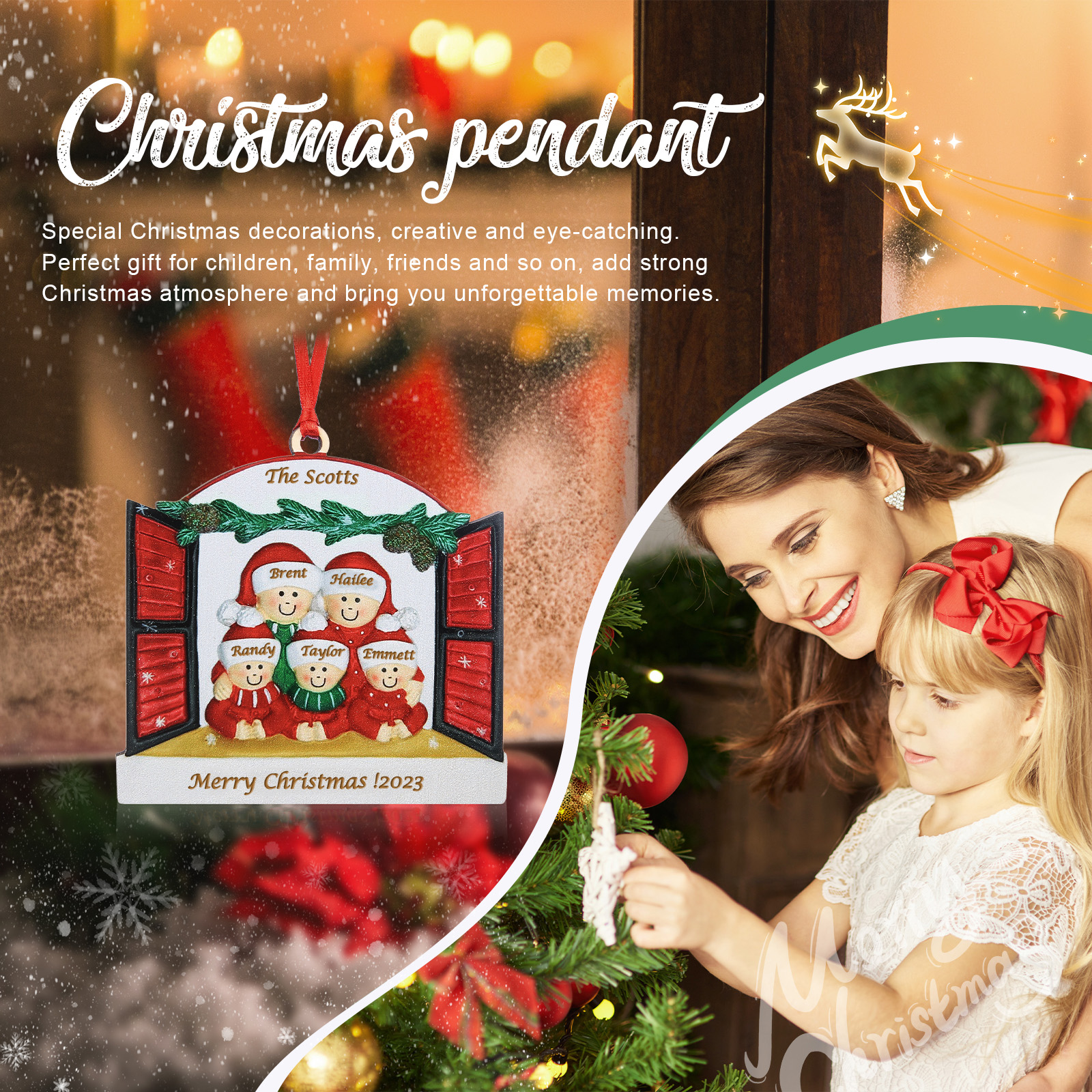 Ornements de Noël avec Poupée 5 Prénoms et 2 Textes Personnalisés avec Année