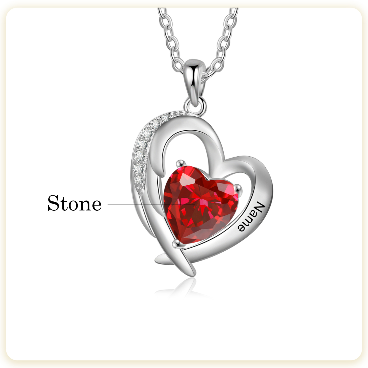 Collier Cœur 1 Prénom Personnalisé avec 1 Pierre de Naissance
