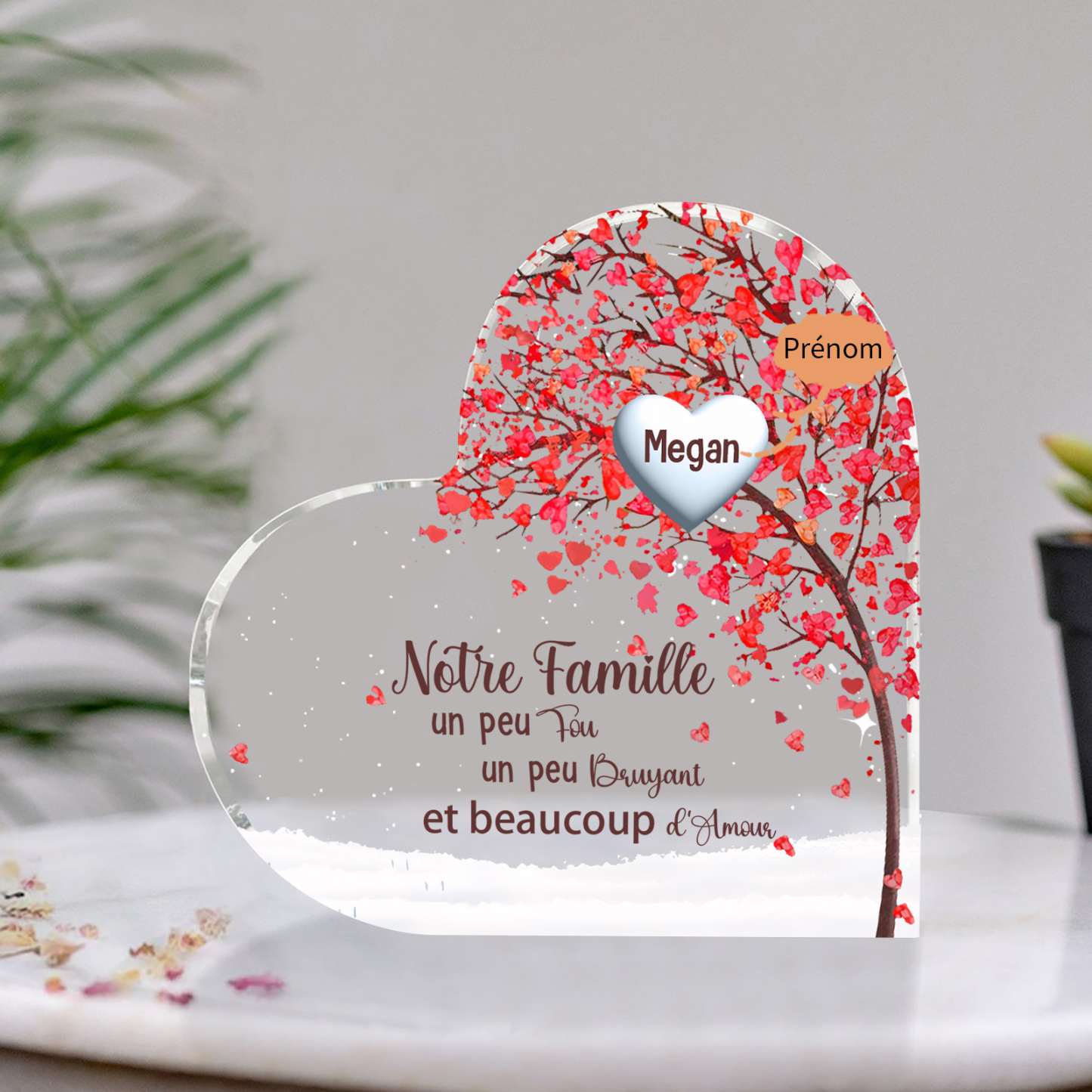 Plaque Acrylique en Forme de Cœur arbre 1 Prénom Personnalisé Cadeau famille | Jessemade