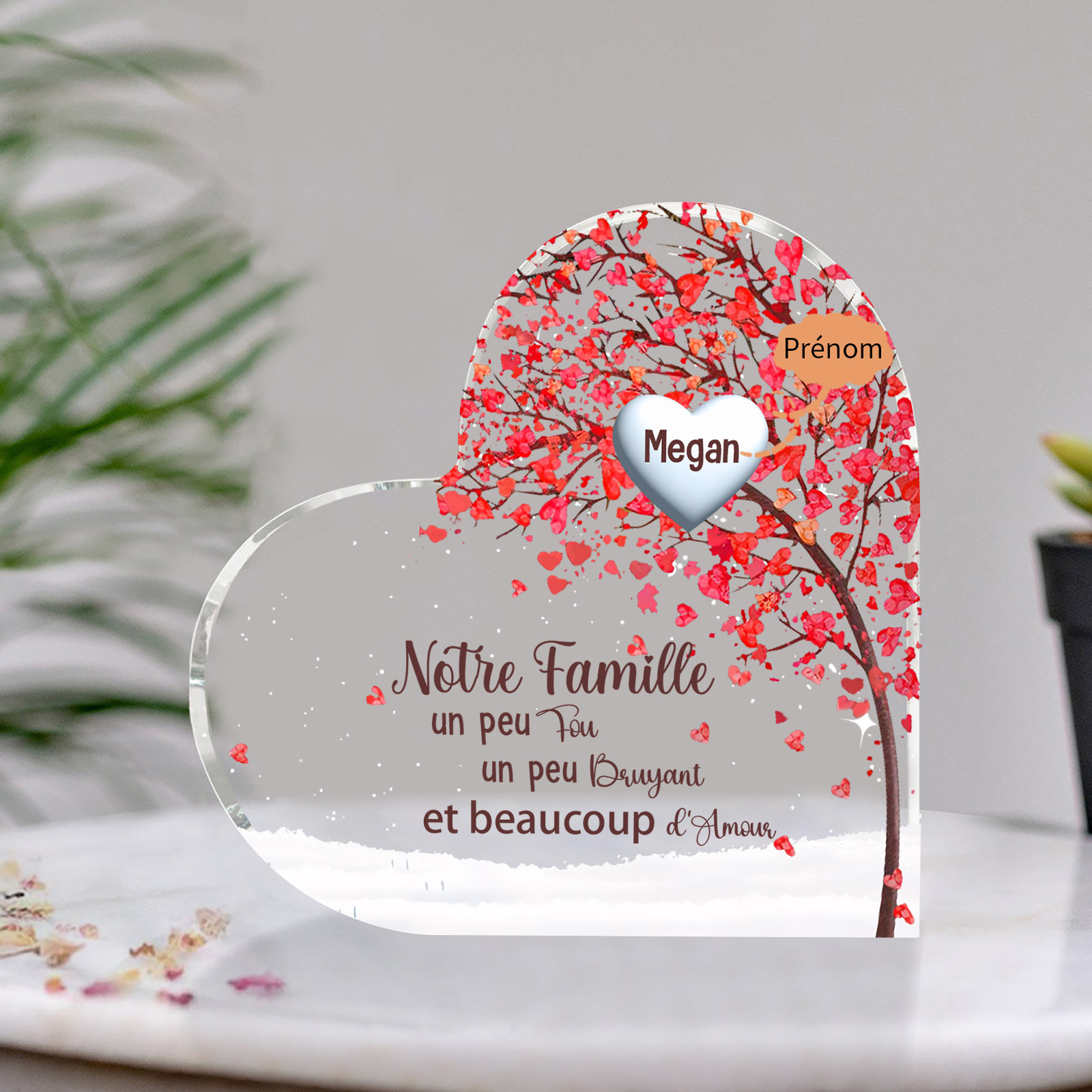 Plaque Acrylique en Forme de Cœur arbre 1 Prénom Personnalisé Cadeau famille | Jessemade