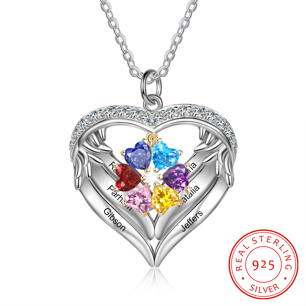 Collier Prénom cœur Argent 925 6 Prénom 6 pierre de naissance