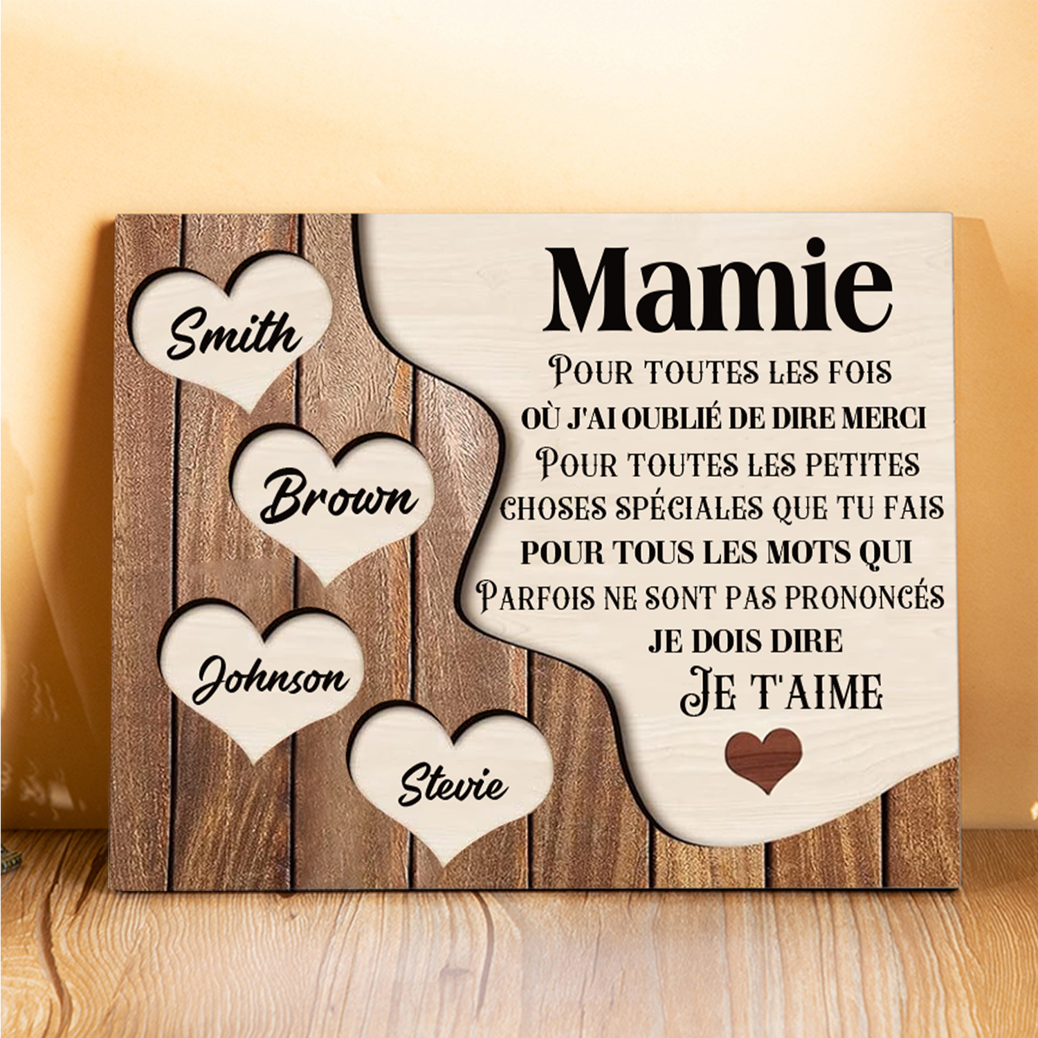 À ma Maman/Mamie - Cadre en Bois 4 Prénoms Personnalisés avec Texte Cadeau pour Famille