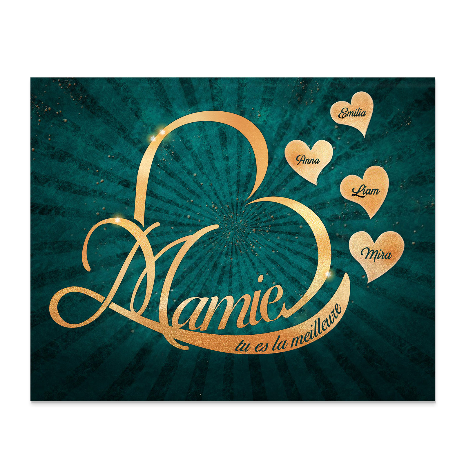 À ma Mamie - Cadre en Bois Cœur 1-6 Prénoms Personnalisés