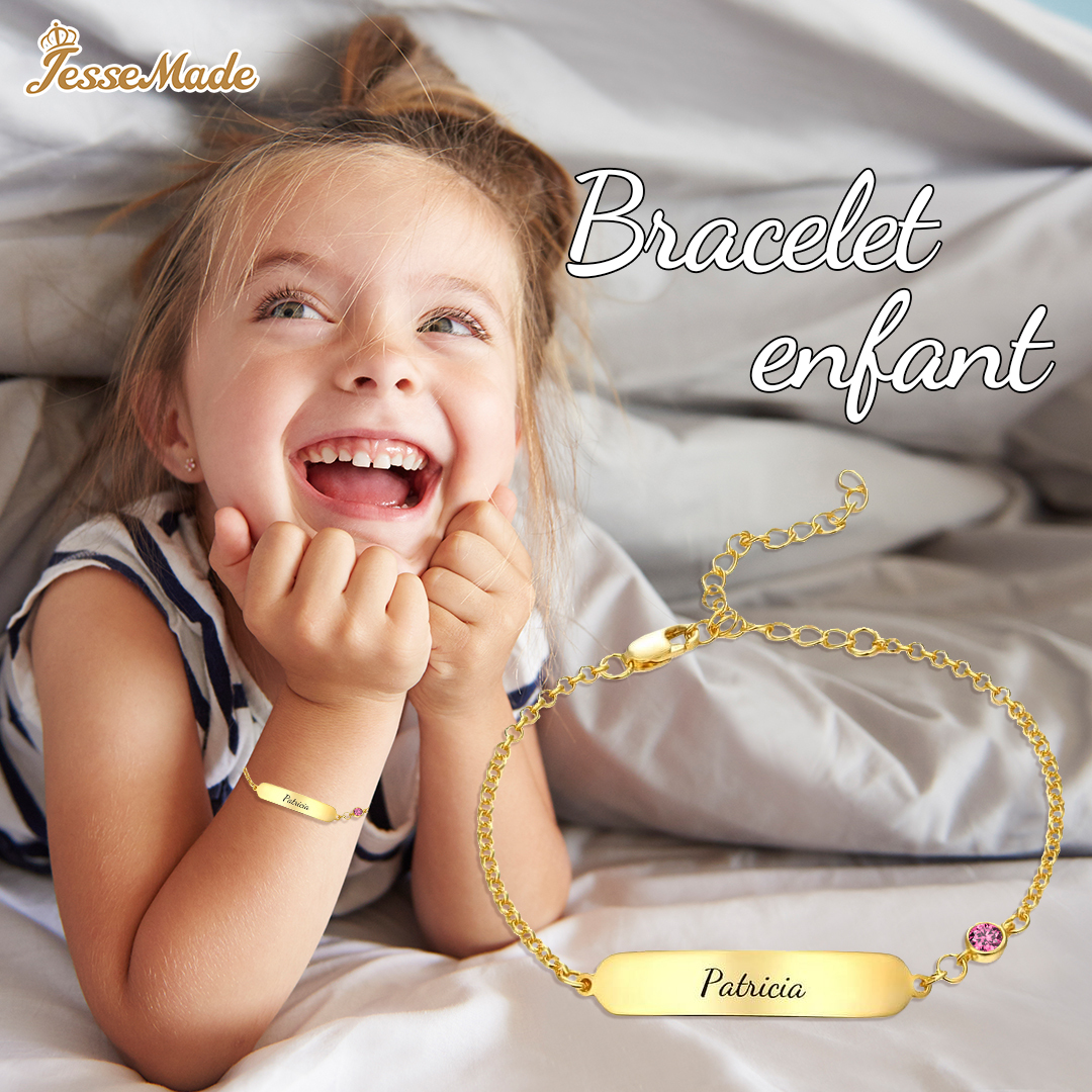 Bracelet / cheville Gourmette bébé gravable 1 Prénom Personnalisés avec 1 Pierre de Naissance