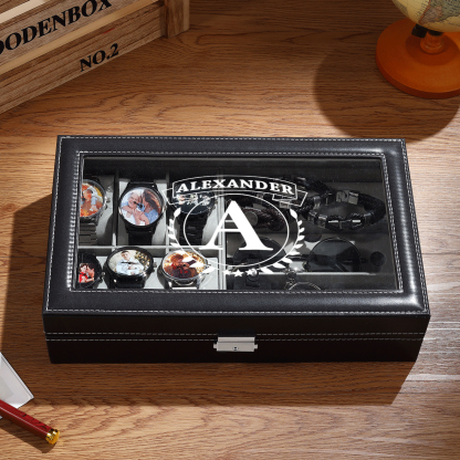 Boîte à Montre et Bijoux 1 Lettre et Texte Personnalisés Coffret Cadeau pour Hommes