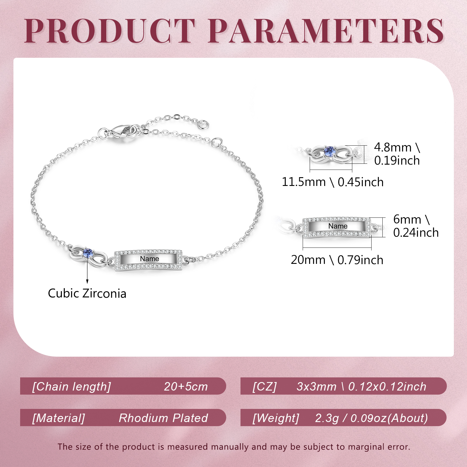 Bracelet Infini 1 Prénom Personnalisé avec 1 Pierre de Naissance