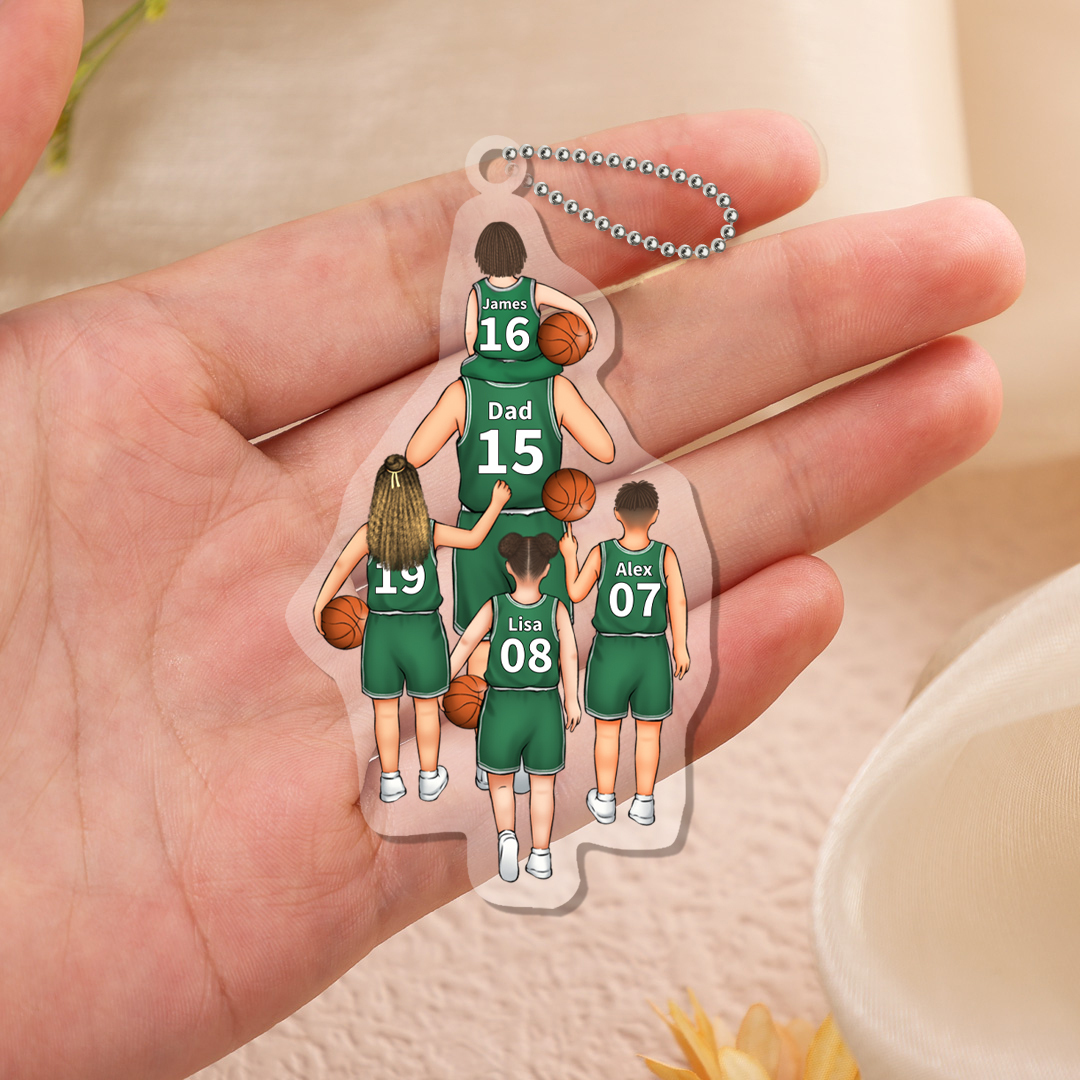 Ornements/Porte-Clés Acrylique Basket-Ball 2-5 Prénoms Personnalisés pour Famille | Jessemade