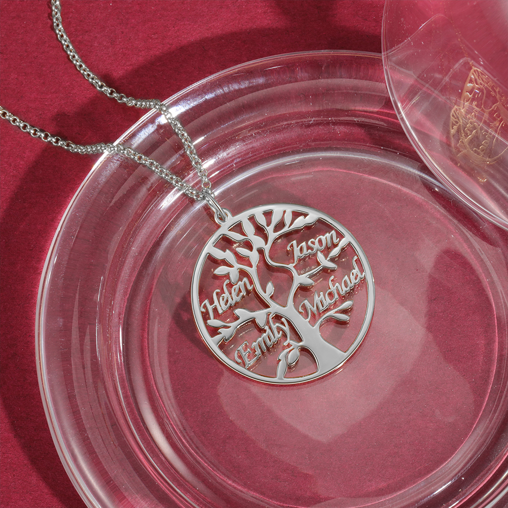 Collier Argent Arbre de vie Arbre généalogique 4 prenoms