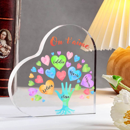 Plaque Acrylique en Forme de Cœur 5 Prénoms Personnalisés avec Texte pour Famille