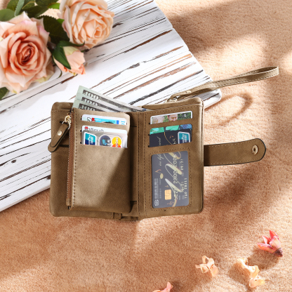Portefeuille Fleur de naissance avec chaîne 1 Prénom Personnalisé Porte-Monnaie Carte pour Femmes cadeau pour femme anniversaire | Jessemade