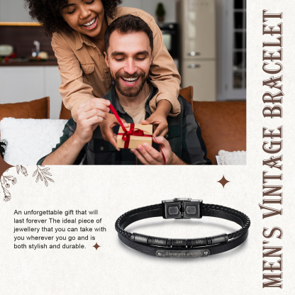 Bracelet Cuir 2-5 Préoms Personnalisés avec Texte pour Homme