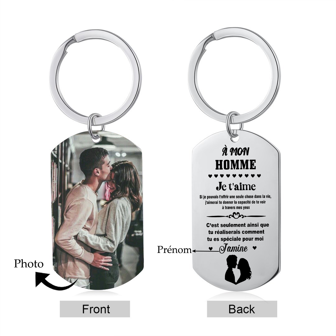 À mon Homme - Porte-Clés 1 Prénom et Photo Personnalisés pour Couple
