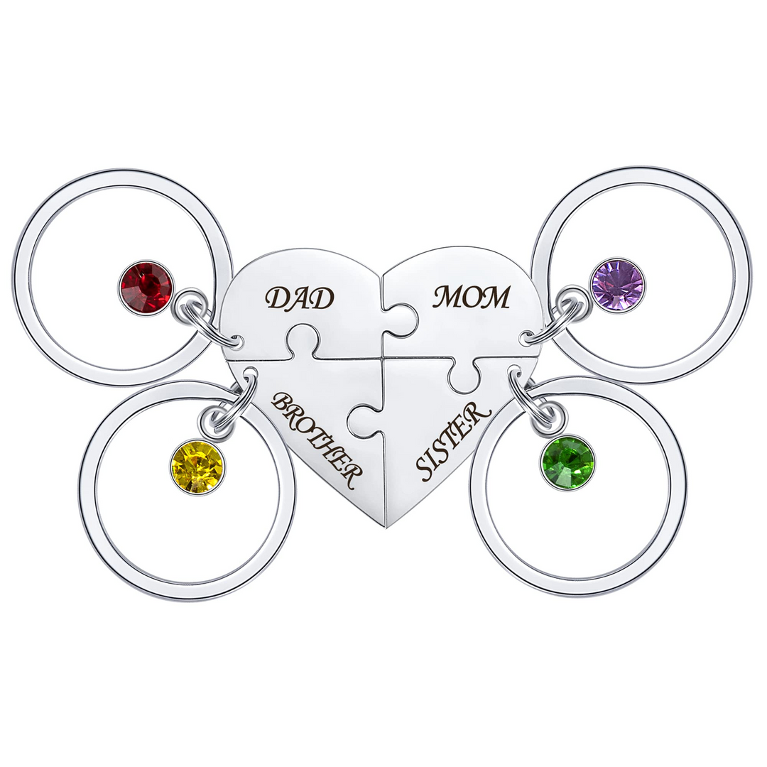 Porte-clés breloque coeur 4 Prénom Personnalisé 4 pierre naissance