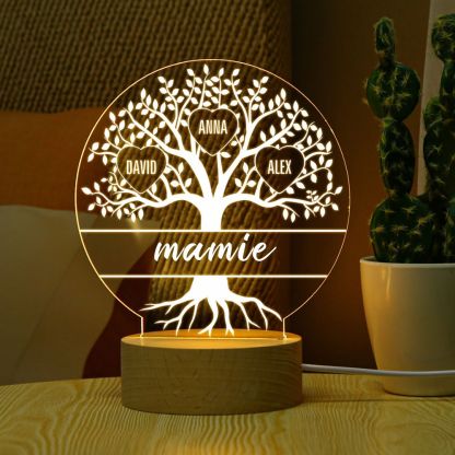 À ma Mamie/Maman - Lampe de chevet Arbre de vie LED Lumières 4 Prénoms Personnalisés pour Famille