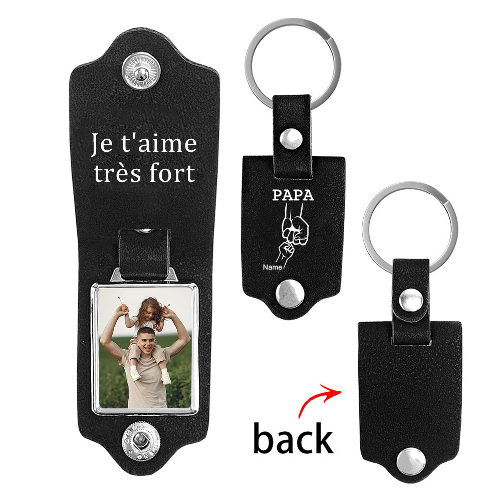 À mon Papa - Porte-Clés Cuir Poings 1 Prénom Personnalisé avec Photo et Texte | Jessemade