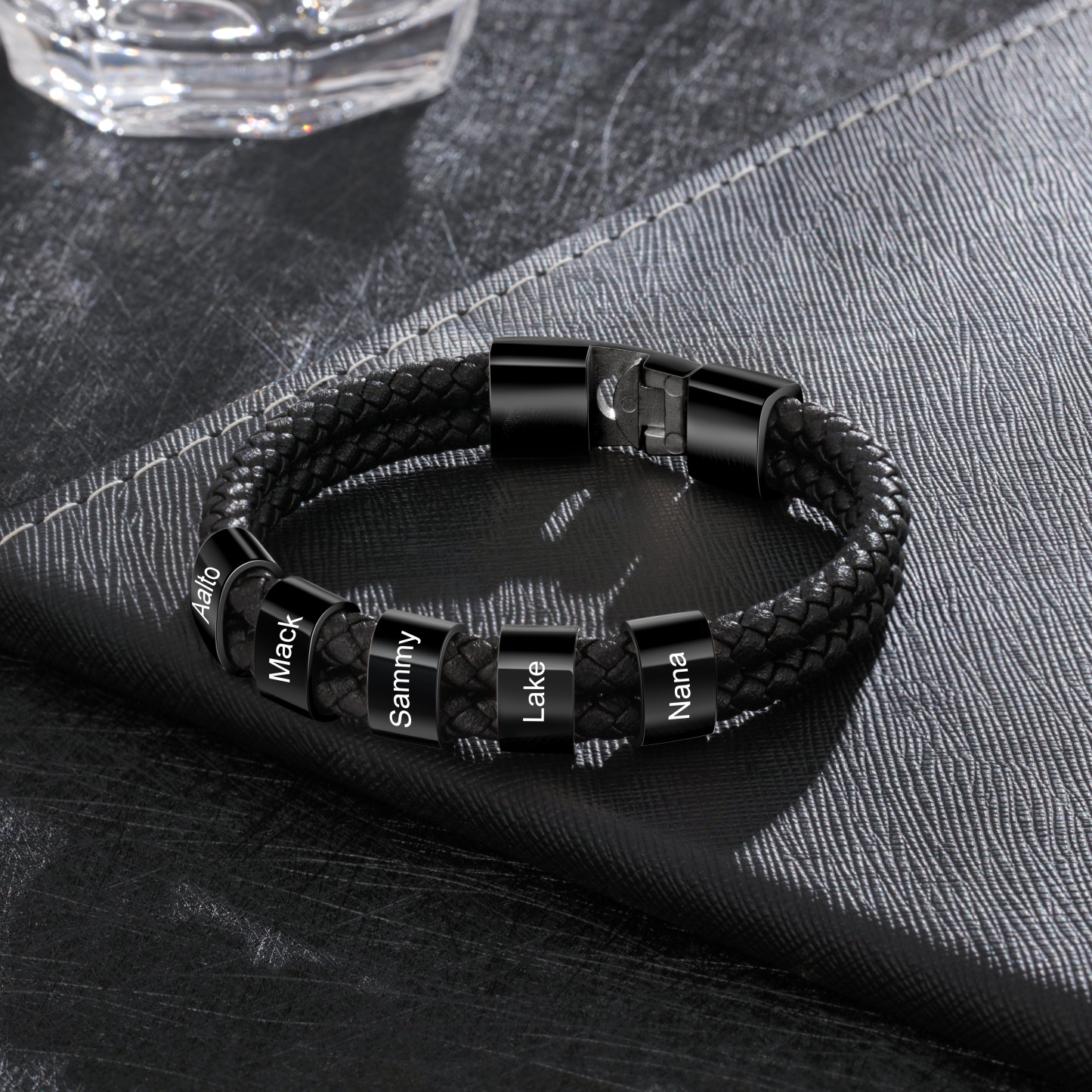 À mon Papa - Bracelet Cuir tressé 5 Perles et Prénoms Personnalisés Bracelet Hommes