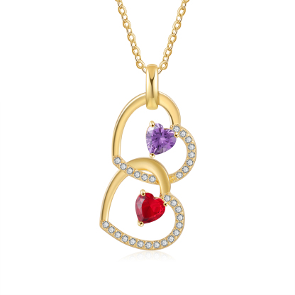 Collier Coeur Pendentif 2 Prénom Personnalisé avec Pierre de naissance｜Jessemade