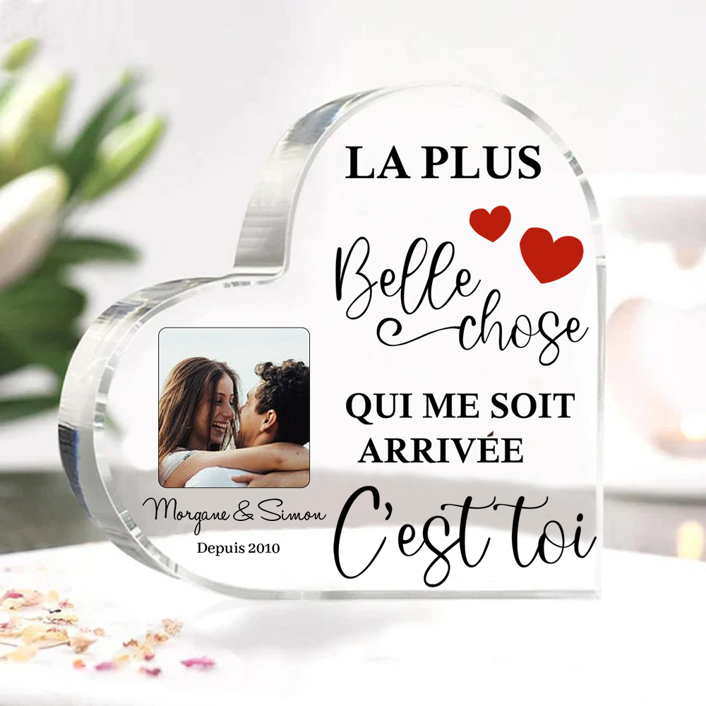 Plaque Acrylique en Forme de Coeur Texte avec Année et Photo Personnalisées | Jessemade