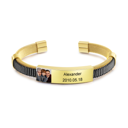 Bracelet Photo Personnalisé Bracelets Gourmette Gravure Prénom avec Da
