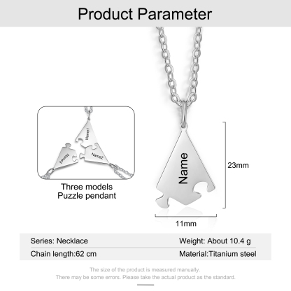 Collier d'amitié 3 pièces de puzzle 3 Prénoms