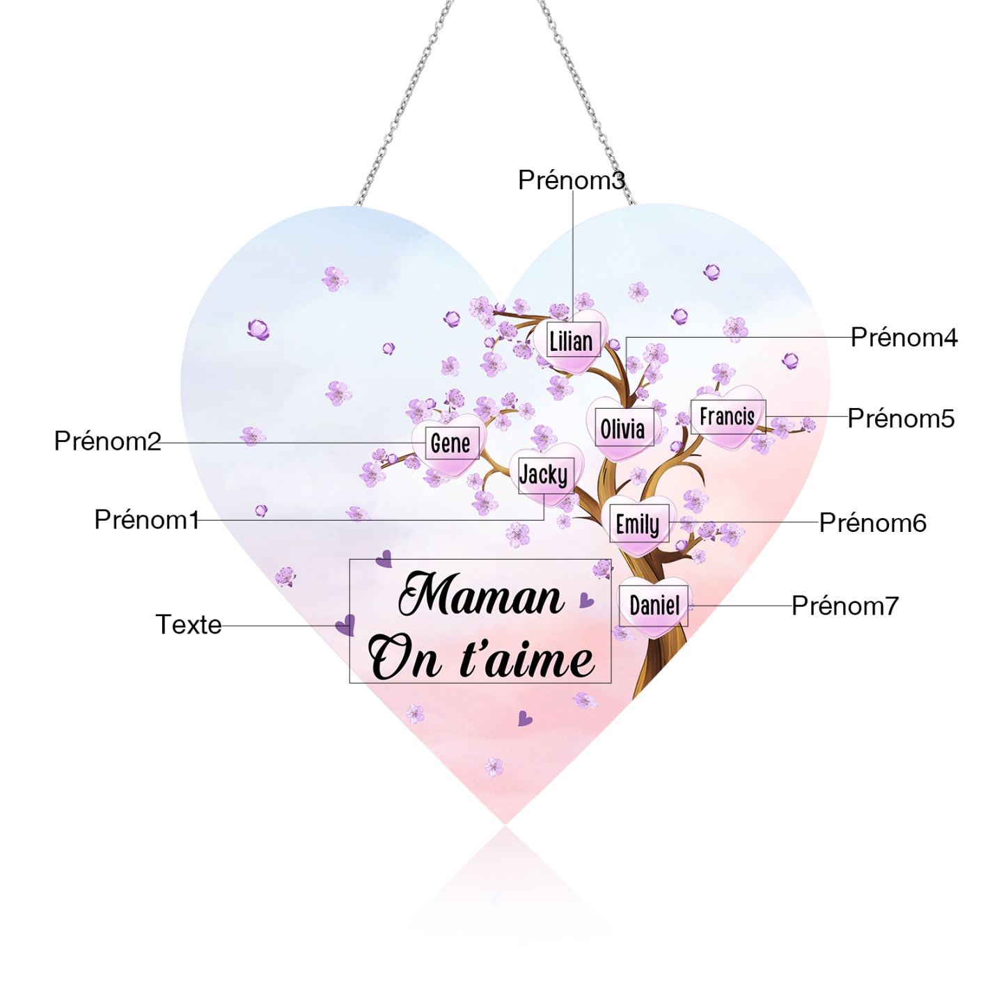 À Maman/Mamie - Veilleuse Cœur Décoration Arbre 7 Prénoms Personnalisés avec 1 Texte