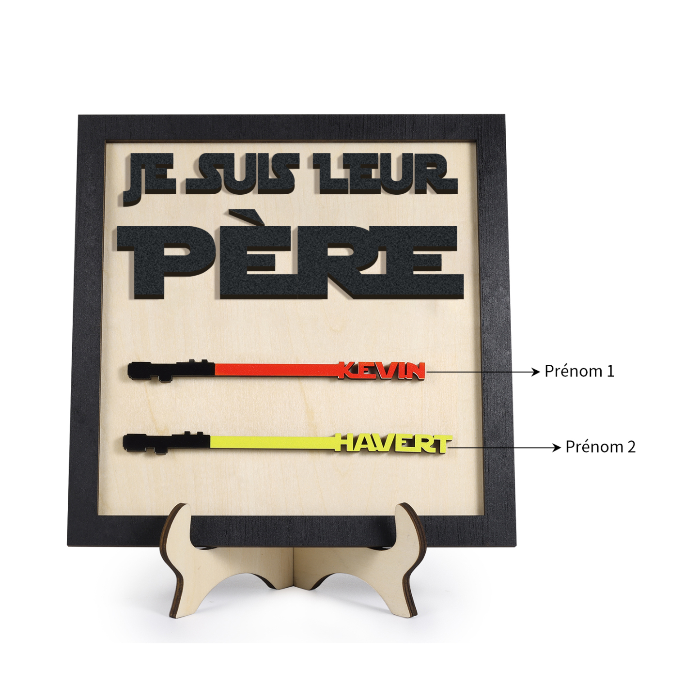À mon Papa - Décoration en bois 2 Prénoms Personnalisés Ornement pour Père