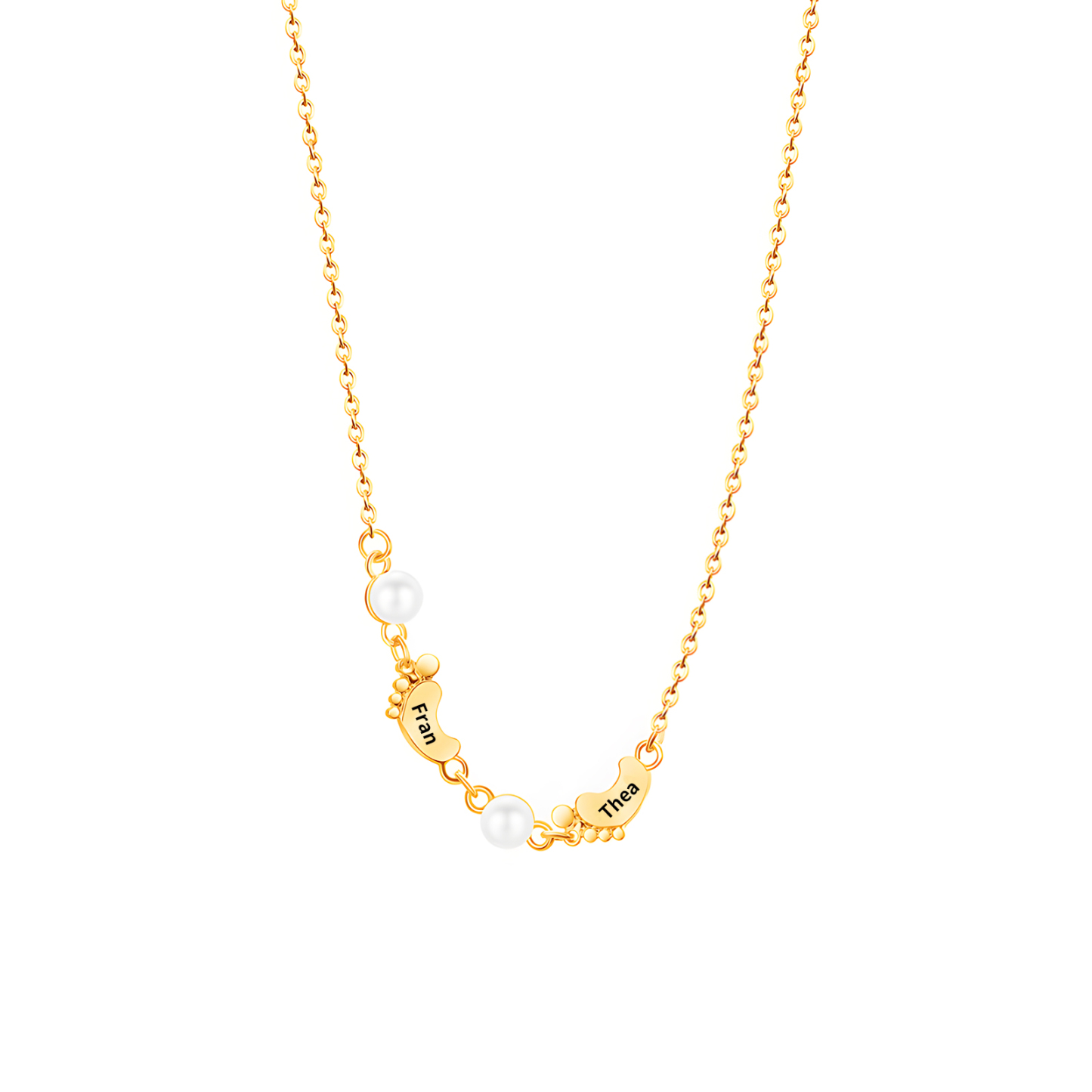 Collier Pieds Bébé et Perles 2 Prénoms Personnalisés Collier Femmes