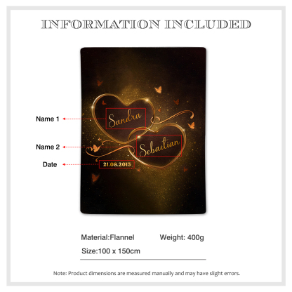 Couverture Plaids Polaire 2 Prénoms Personnalisés avec Date pour Couple | Jessemade