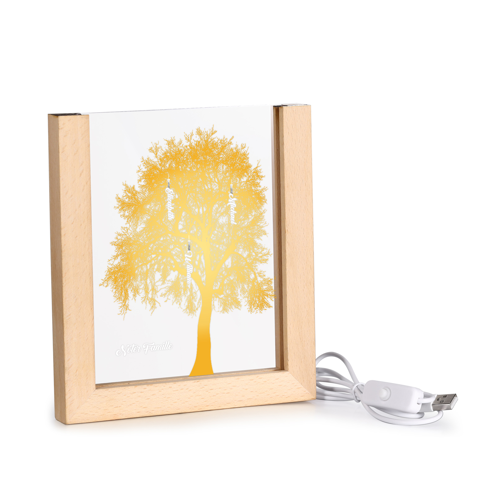 À Maman/Mamie - Lampe de chevet LED Arbre 3 Prénoms Personnalisés avec 1 Texte