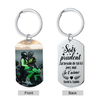 Porte-Clés 2 Prénoms et 1 Photo Personnalisés pour Couple