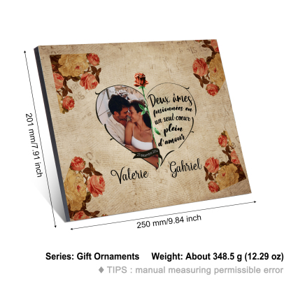 Cadre en Bois 2 Prénoms Personnalisés avec Photo et Date pour Couple Cadeau Saint Valentin