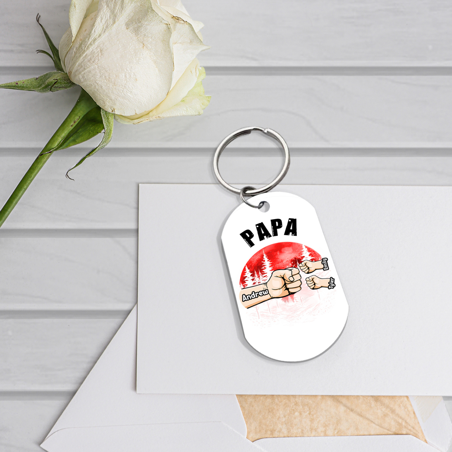 À Papa/Papi - Porte-Clés Poings 3 Prénoms Personnalisés