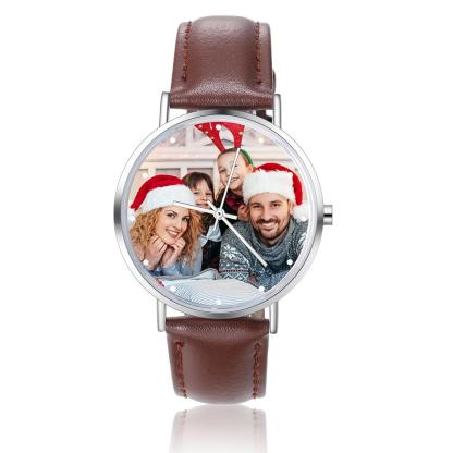 Montre Personnalisée Photo avec Gravure du prénom ou Message Bracelet en Cuir pour Homme