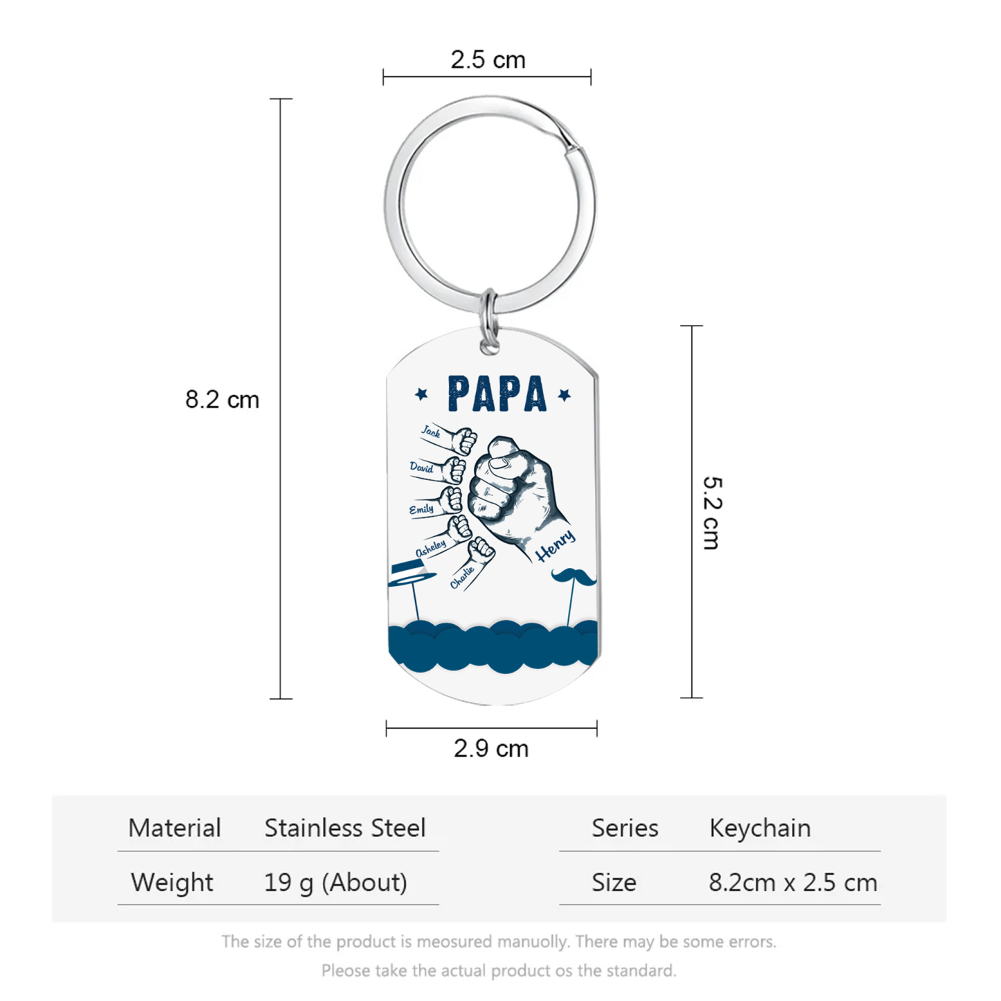 À Papa/Papi - Porte-Clés Poings 6 Prénoms Personnalisés
