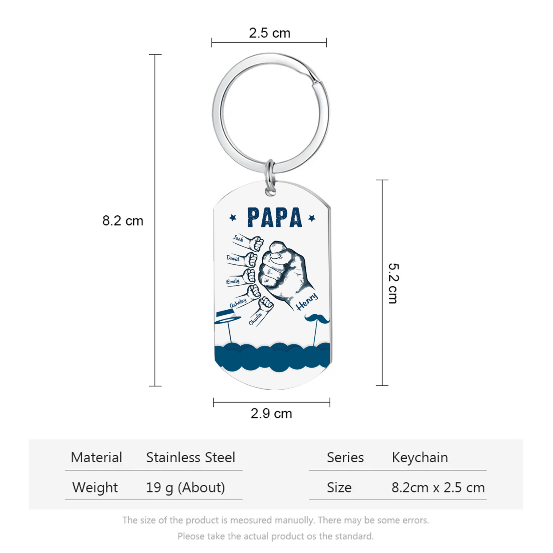 À Papa/Papi - Porte-Clés Poings 6 Prénoms Personnalisés