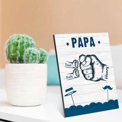 À Mon Papa/Papi-Cadre en Bois Poings 3 Prénoms Personnalisés avec Texte