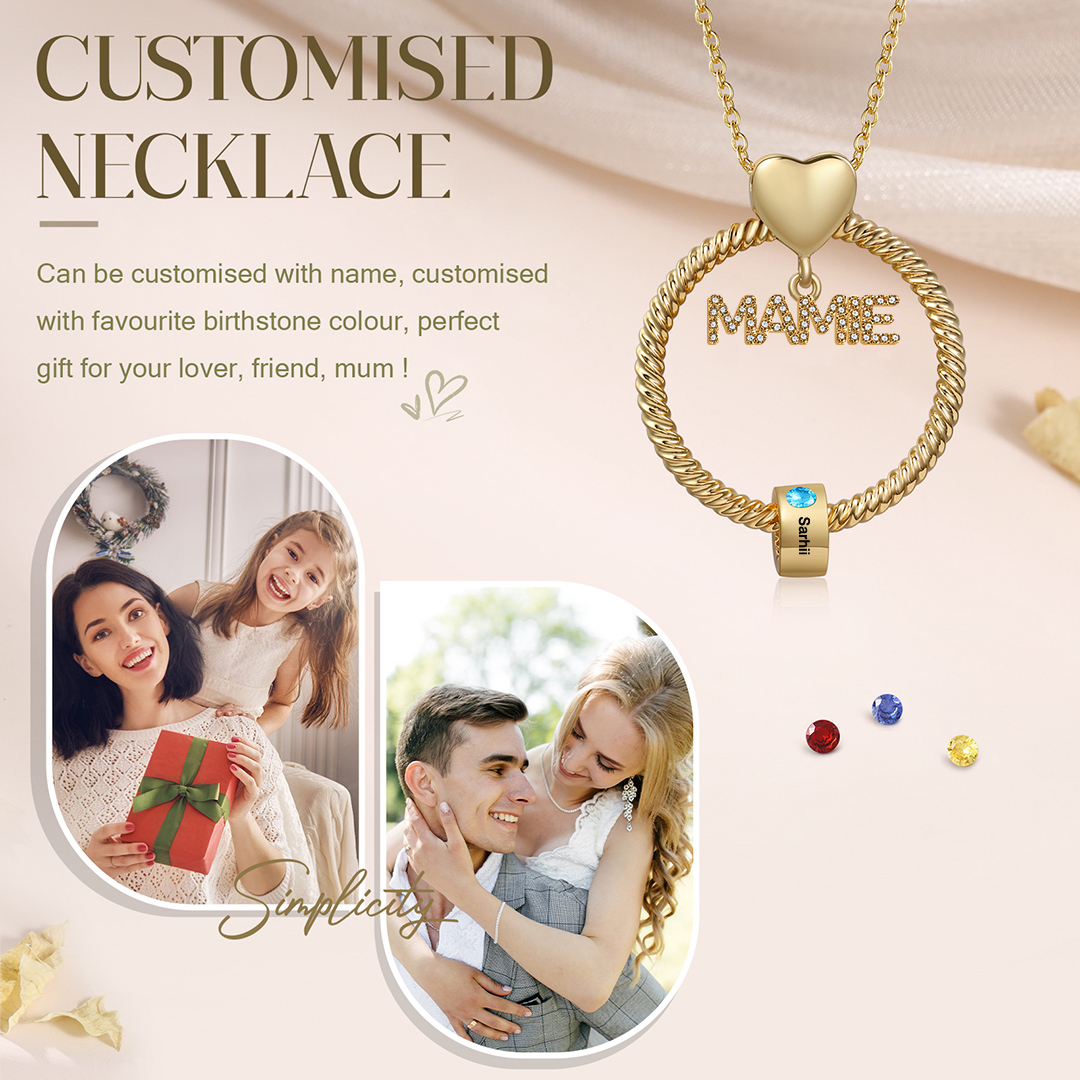 À ma Mamie - Collier personnalisé avec 1 Prénom et Pierre de naissance  Collier pendentif Or/Argent｜Jessemade