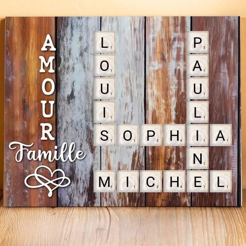 Cadre en Bois grille de mots croisés 1-12 Prénoms Personnalisés Amour famille Cadeau pour Famille | Jessemade