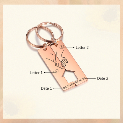 À Mon Homme - Porte-Clés la main dans la main 2 Lettres et 2 Dates Personnalisées