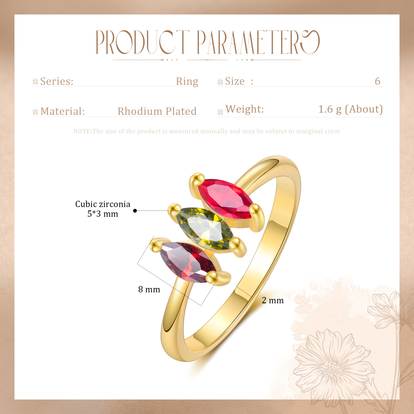 Bague Femmes 3 Pierres de Naissance Personnalisés