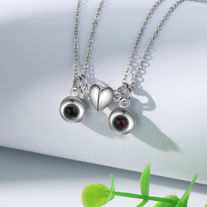 2PCS Collier magnétique Projection de Pierres Photo Personnalisée pour Couple