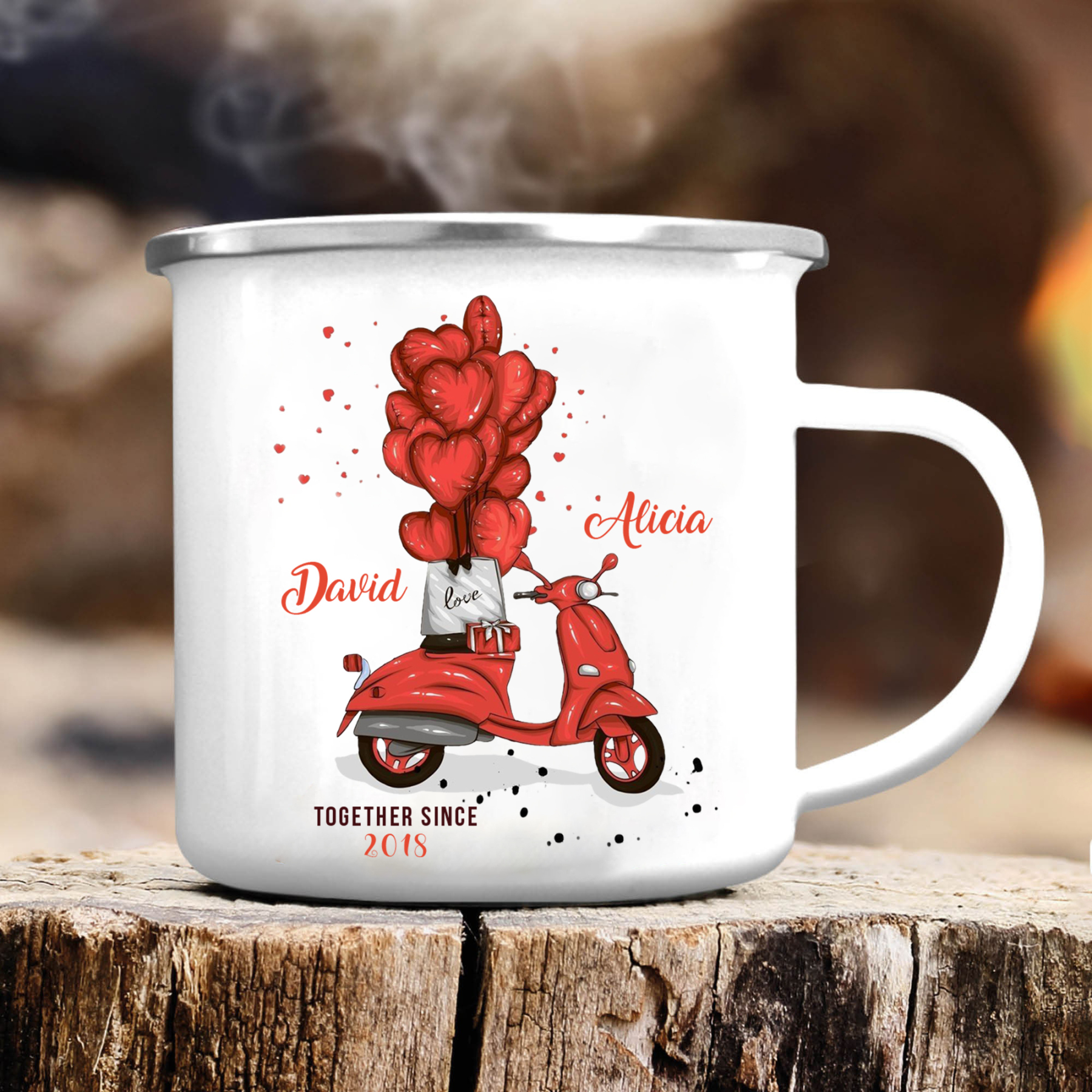 Tasse émaillée 2 Prénoms Personnalisés avec Texte et Année pour Couple