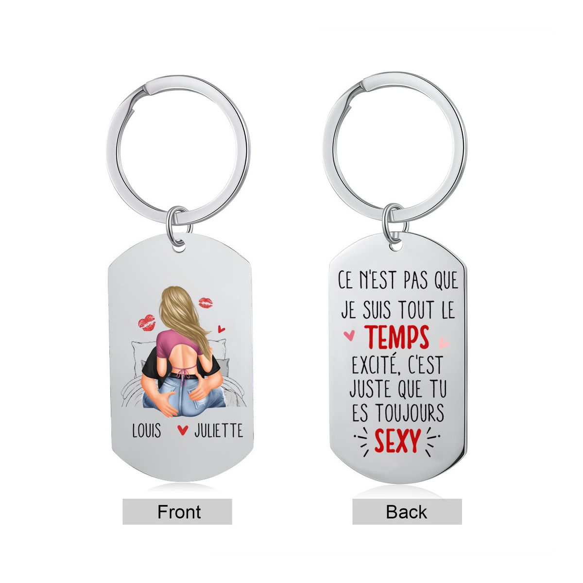 Porte-clés personnalisé avec prénoms et illustration romantique – Cadeau unique pour couples | Jessemade