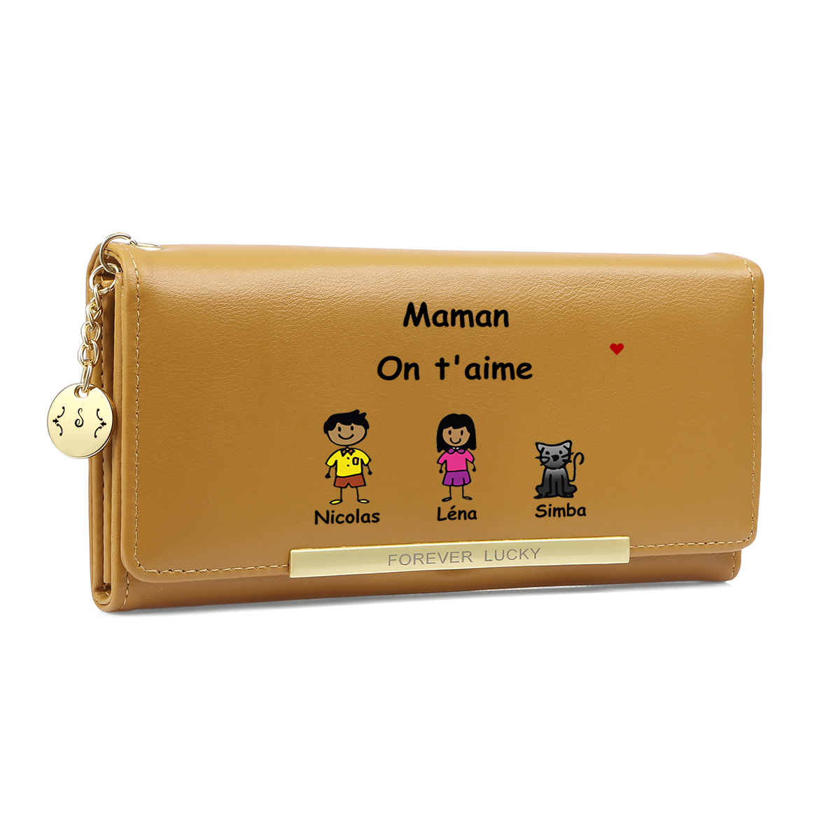 Portefeuille Femme en cuir PU Personnalisé avec Dessins et Prénoms Porte-monnaie pour Mamie | Jessemade