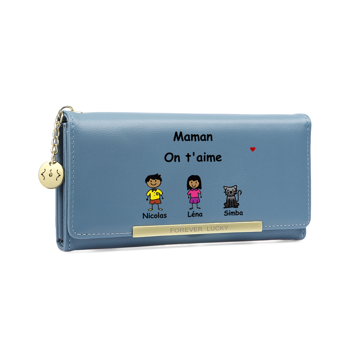 Portefeuille Femme en cuir PU Personnalisé avec Dessins et Prénoms Porte-monnaie pour Mamie | Jessemade