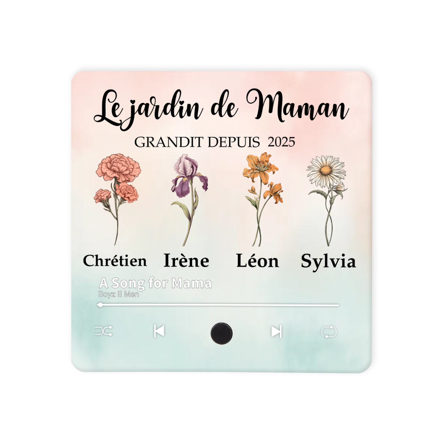 Aimant Frigo Personnalisé avec Noms & Fleurs – Cadeau Unique pour Maman | Jessemade