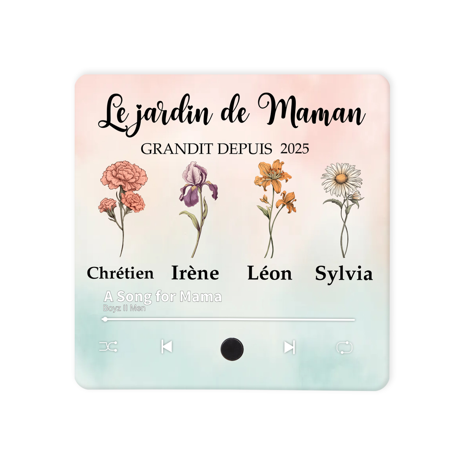 Aimant Frigo Personnalisé avec Noms & Fleurs – Cadeau Unique pour Maman | Jessemade