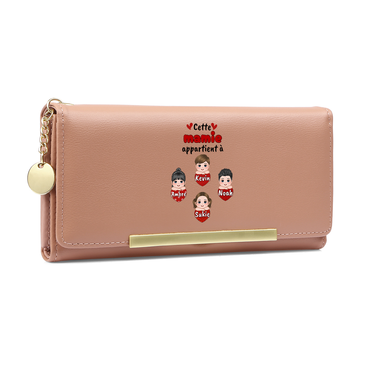 À Maman/Mamie -Portefeuille Personnalisé Long en Cuir PU avec 6 Prénoms Porte-monnaie Rose/Bleu/Jaune | Jessemade